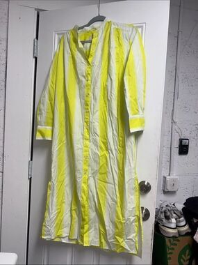OROTON Yellow & White Striped Button-Front Maxi Dress Size 6 - NEVER WORN Belted